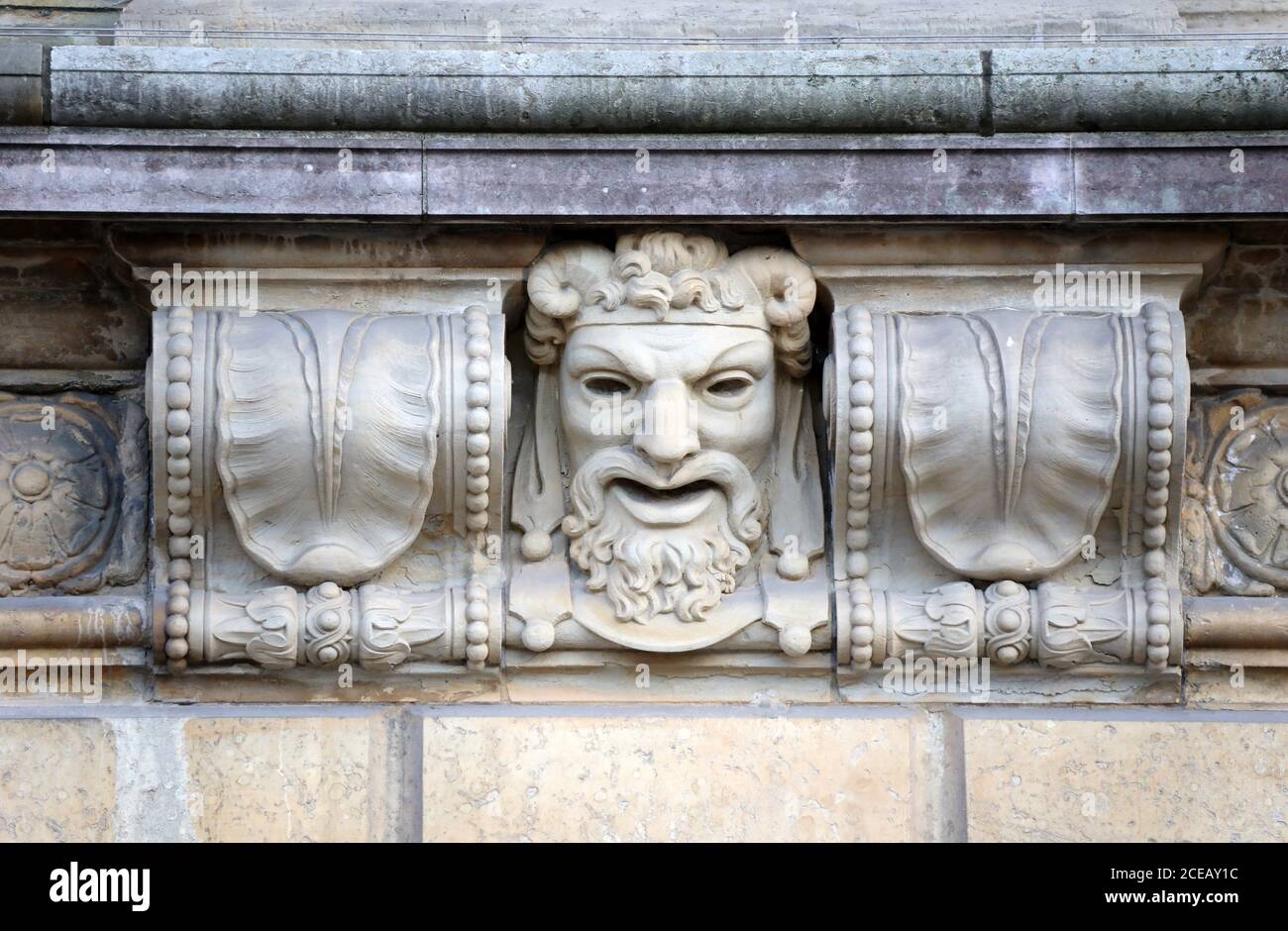 Mascaron sur le bâtiment du Théâtre royal danois de Copenhague Banque D'Images