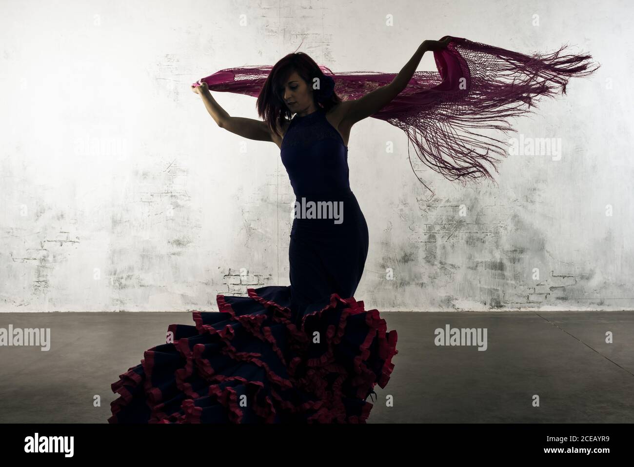 Danseuse de flamenco en action avec le costume de danse espagnol