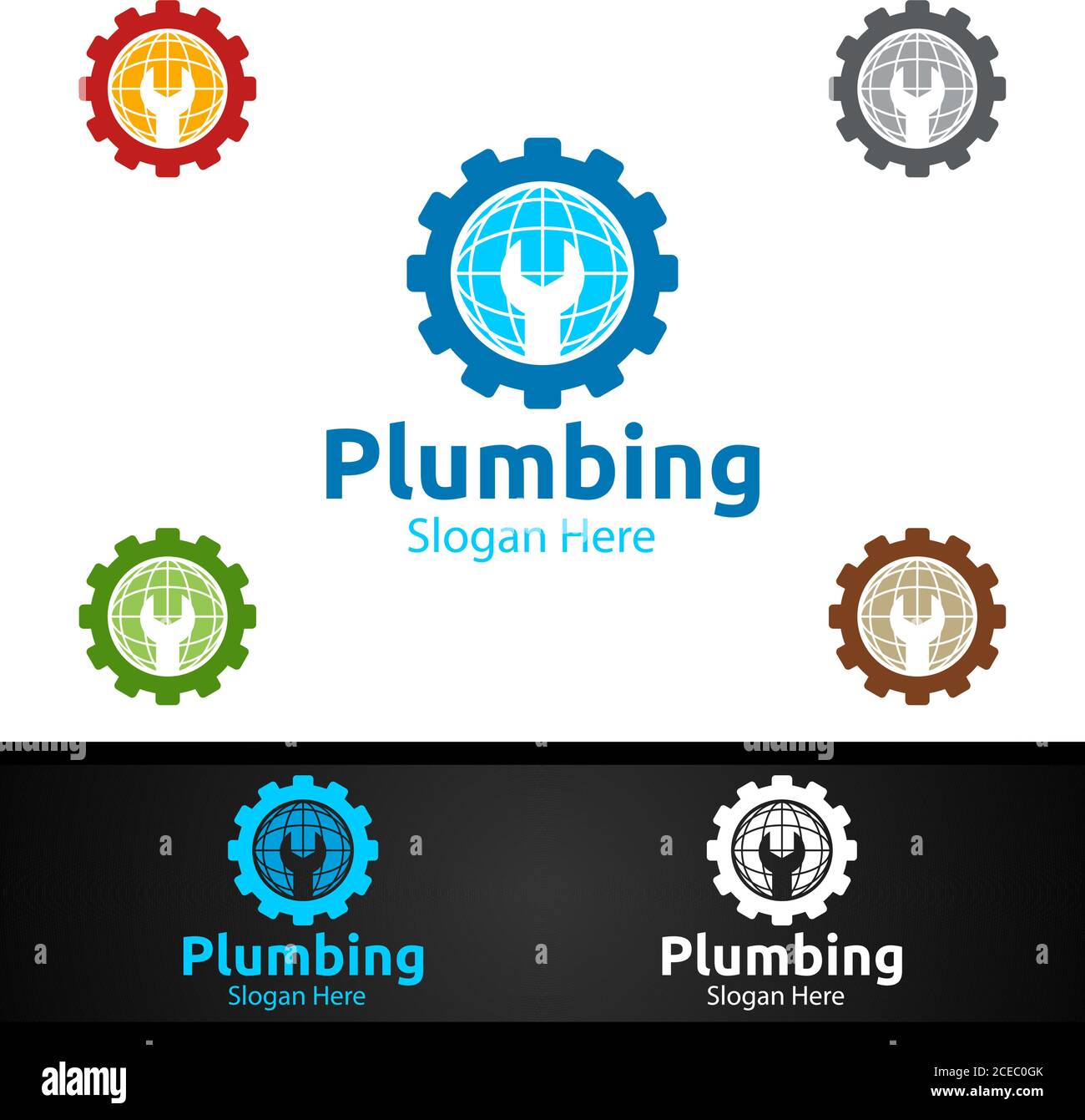 Logo Global Plumbing avec concept Water and Fix Home Illustration de Vecteur