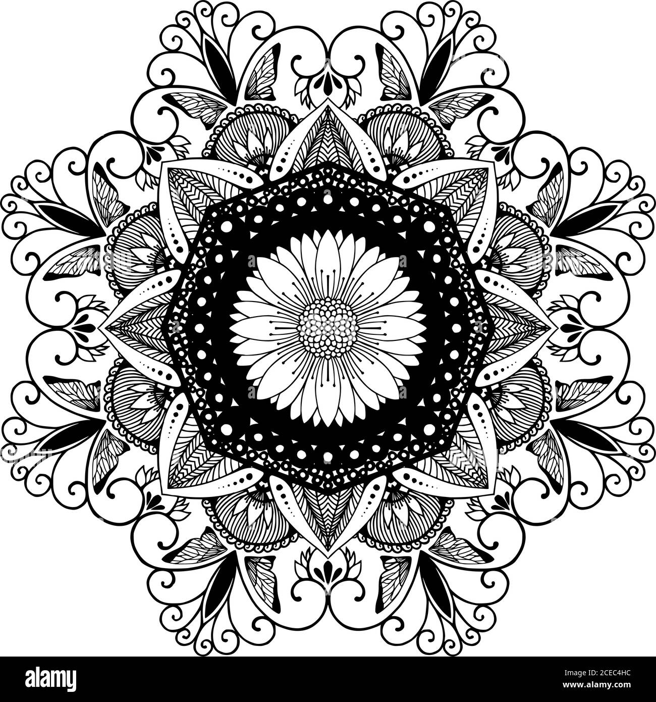 Motif circulaire sous forme de mandala pour livre de coloriage, Henna, Mehndi, tatouage, logo Yoga. Fond pour l'affiche de méditation. Orientation de forme de fleur inhabituelle Illustration de Vecteur