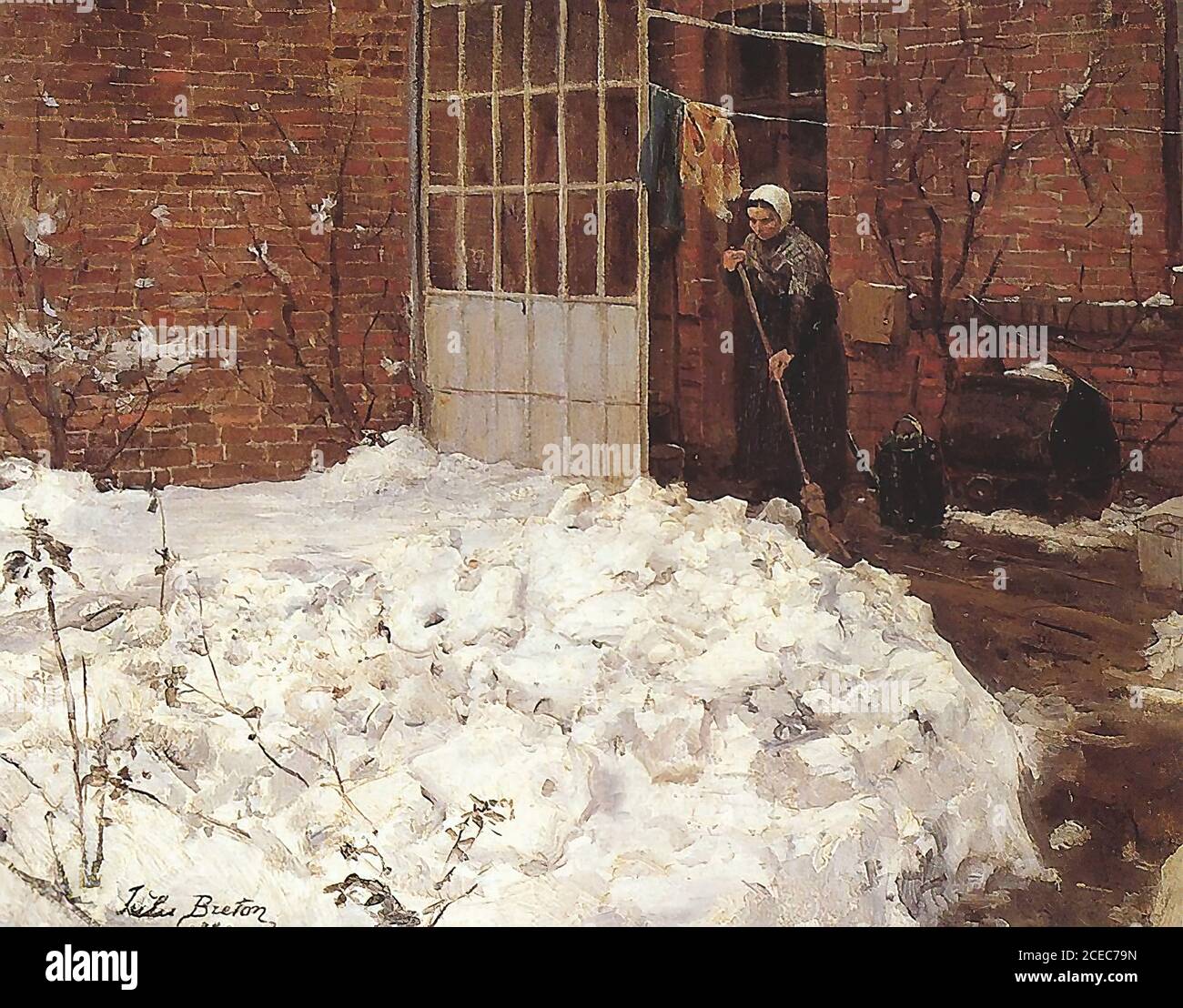 Jules Breton - la brasserie Yard sous la neige - Français École - 19e siècle Banque D'Images