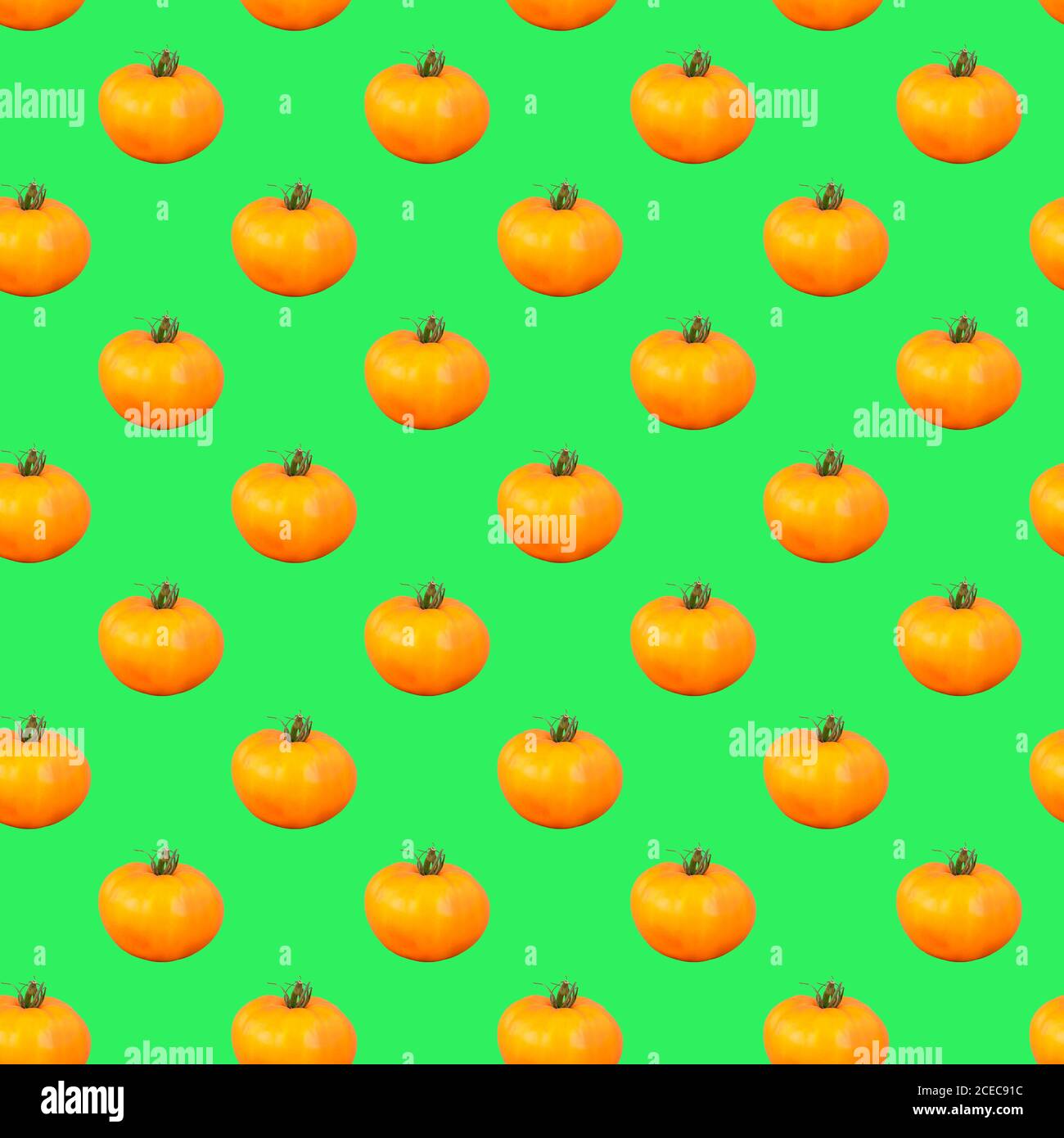 motif sans couture de tomate jaune maison sur fond vert vif Banque D'Images