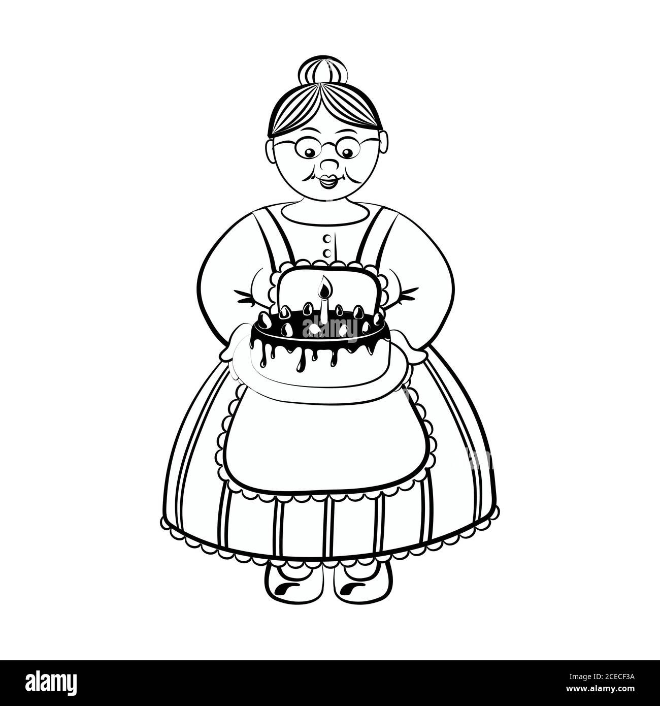 Vieille Dame Porte Gateau D Anniversaire Avec Chocolat Et Fraise Pour Livre De Coloriage Image Vectorielle Stock Alamy