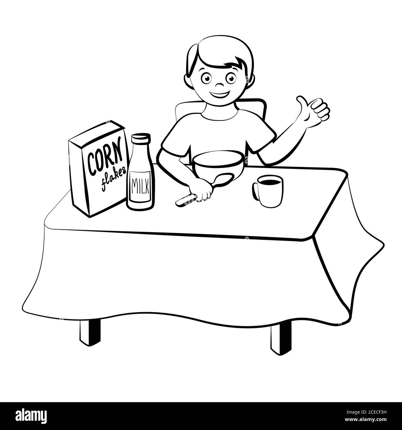 Petit Garcon Prendre Un Petit Dejeuner Avec Une Nourriture Saine Flocons De Mais Et Lait Pour Livre De Coloriage Image Vectorielle Stock Alamy Petit Garcon Prendre Un Petit Dejeuner Avec Une Nourriture Saine Flocons De Mais Et Lait Pour Livre De Coloriage Image Vectorielle Stock Alamy