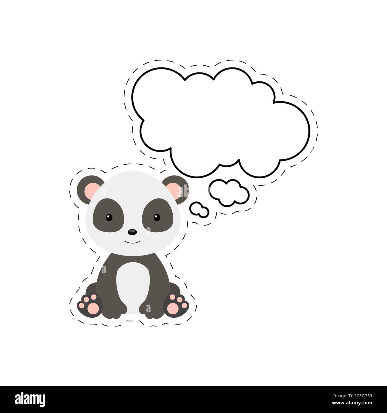 Joli Panda De Dessin Anime Avec Autocollant A Bulle De Discours Caractere Kawaii Sur Fond Blanc Caricature De Carte Postale D Animal Assis Pour Anniversaire Douche De Bebe Image Vectorielle Stock Alamy