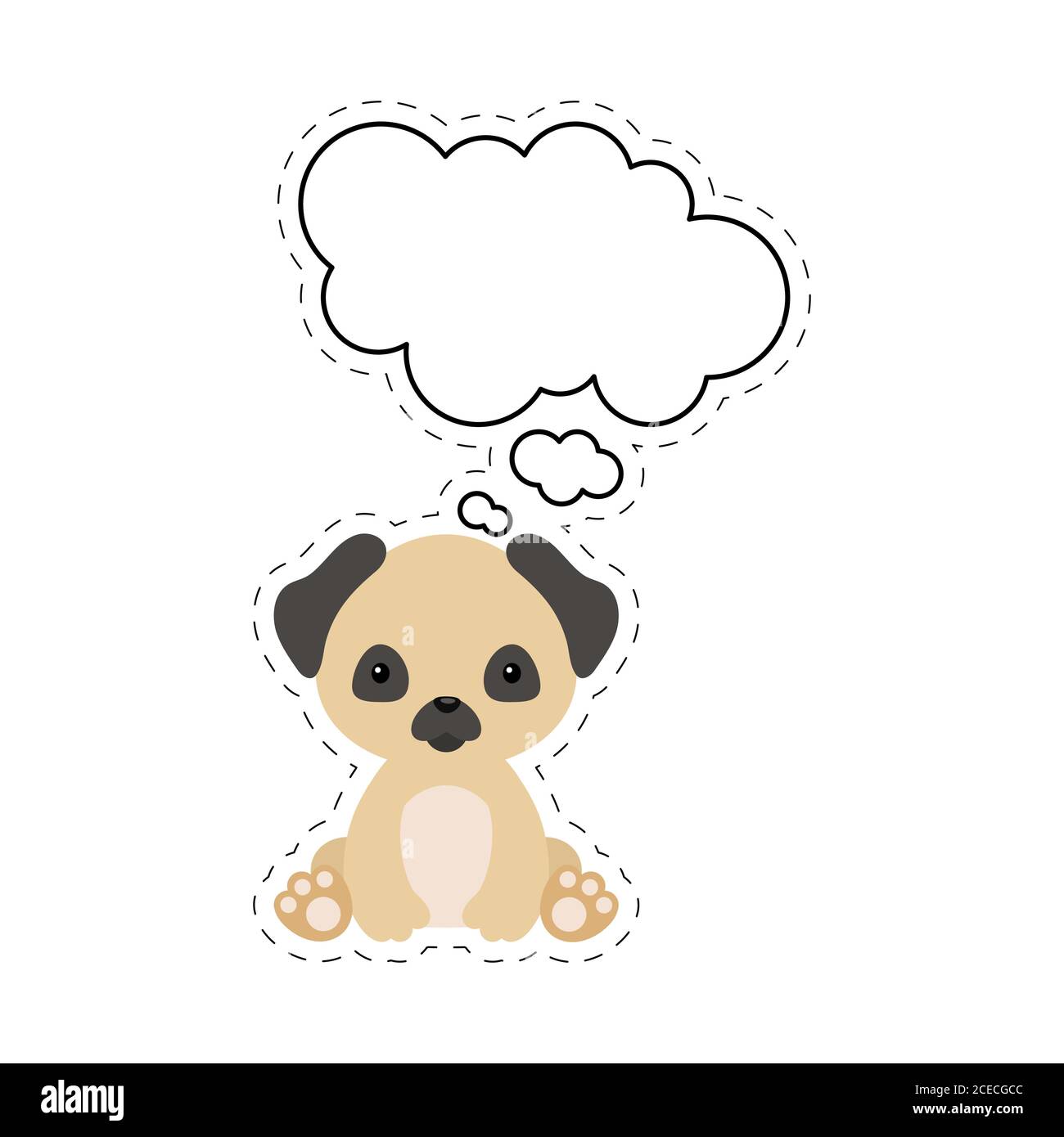 Adorable Chien De Style Dessin Anime Avec Autocollant A Bulle De Discours Caractere Kawaii Sur Fond Blanc Caricature De Carte Postale D Animal Assis Pour L Anniversaire Image Vectorielle Stock Alamy