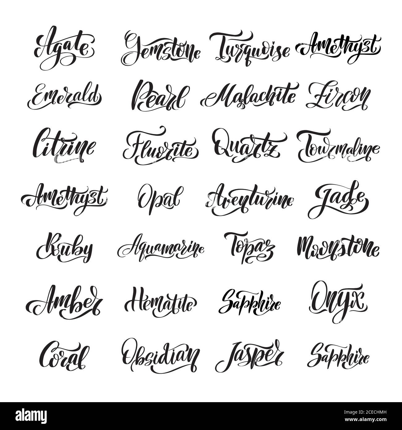 Noms de pierres précieuses. Jeu de lettres pierres précieuses. Grand vecteur Illustration de Vecteur