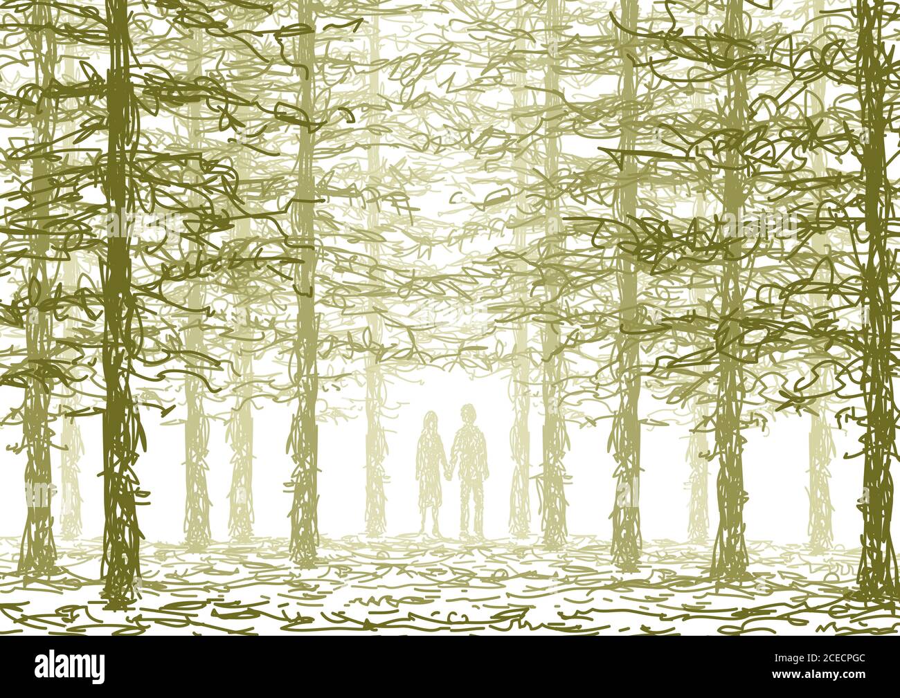 Couple dans la forêt Illustration de Vecteur