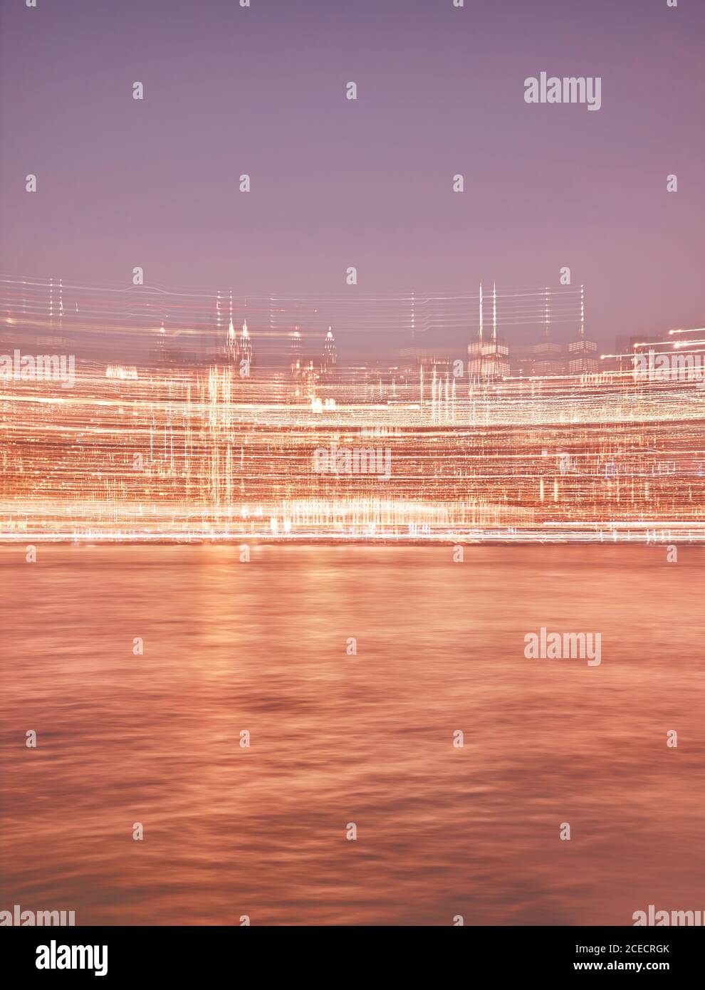 Mouvement image floue de Manhattan horizon la nuit, arrière-plan urbain abstrait, couleur ton image, New York City, Etats-Unis. Banque D'Images