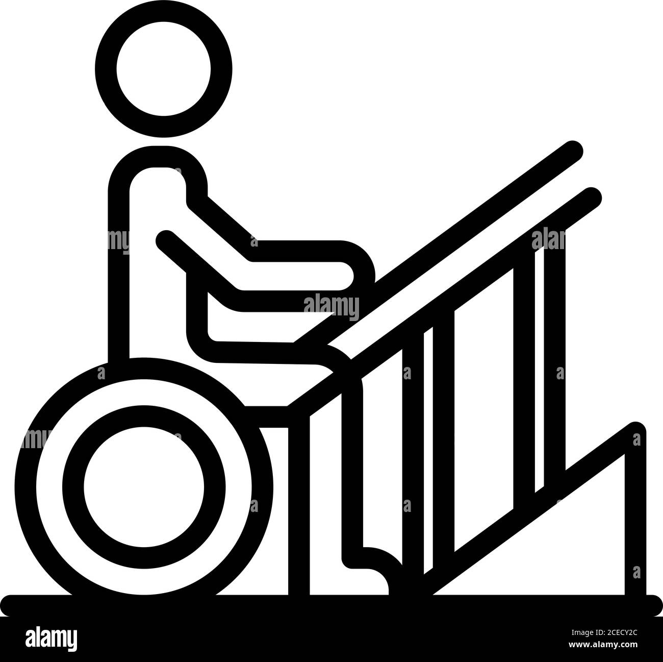 Fauteuil roulant handicapé à l'icône de l'escalier, style contour Illustration de Vecteur