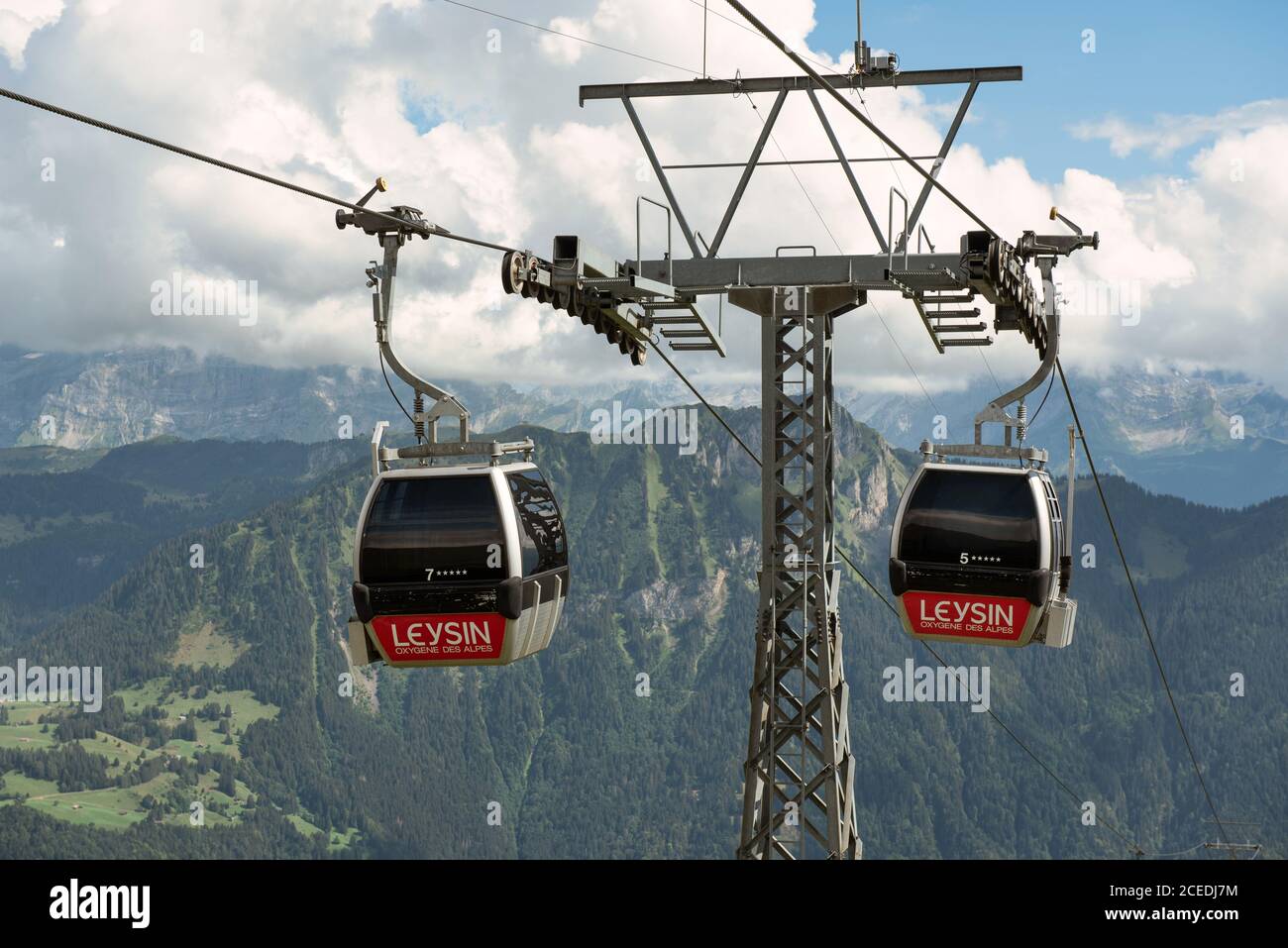 Gondoles au sommet de Berneuse, Leysin, Suisse Banque D'Images