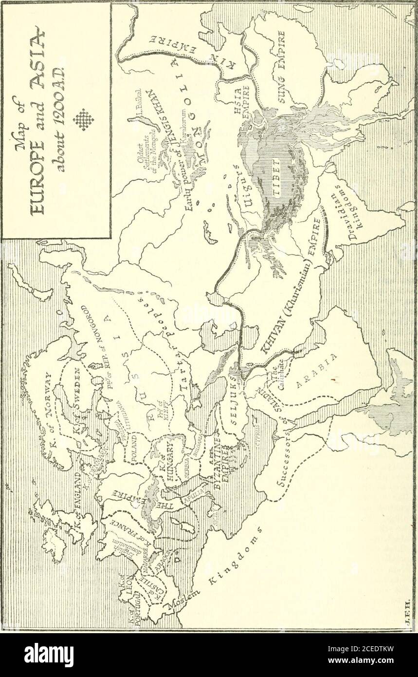 . Les grandes lignes de l'histoire : être une histoire de la vie et de l'humanité. empire, l'empire de Kharismianempire, celui des princes turcs fromKhiva qui avait conquis un certain nombre de principautés de fracturation et de réignede la vallée du Gange au Tigre. Theyhad, mais une emprise précaire sur les populations persanes et indiennes. L'état de la civilisation chinoise était également invitant à un envahisseur entreprenant.un dernier aperçu de la Chine dans cette histoire a été au septième siècle pendant les années d'ouverture de la dynastie Tang, quand ce shrewdand capable empereur Tai-tsung pesait les mérites therespectifs de Nes Banque D'Images