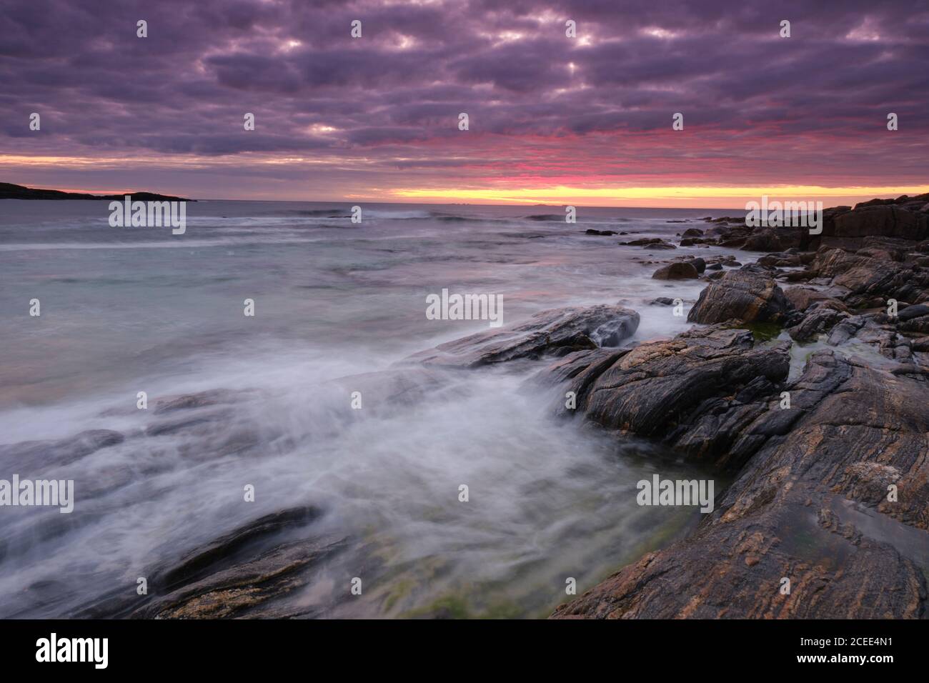 Ecosse, Ile de l'Uist du Nord, Traigh Stir. Coucher de soleil sur la plage de Traigh Stir, près de Hosta sur l'île de North Uist. Banque D'Images
