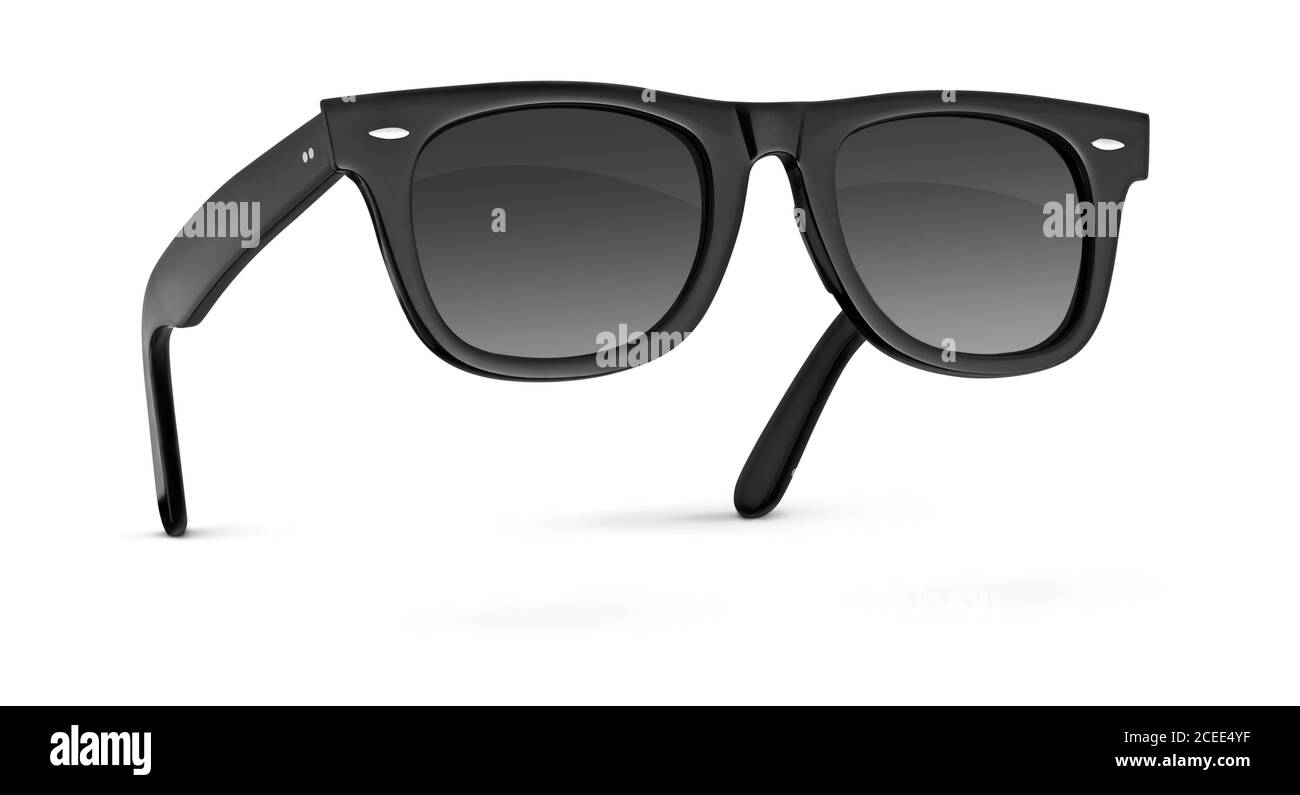 Lunettes de soleil classiques noires isolées sur blanc avec passe-cheveux Banque D'Images