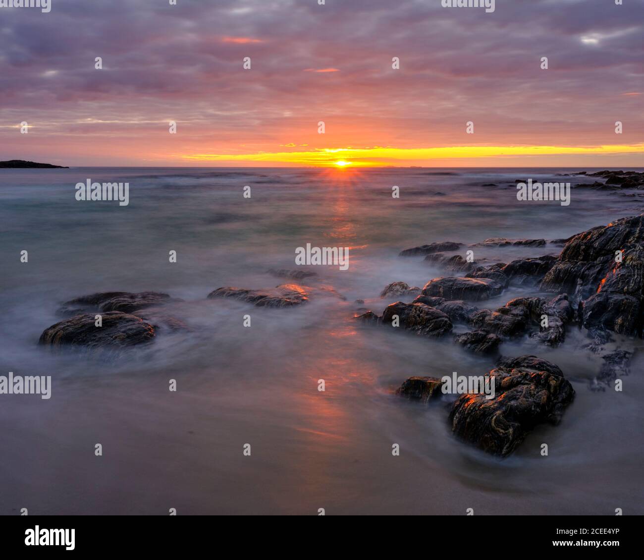 Ecosse, Ile de l'Uist du Nord, Traigh Stir. Coucher de soleil sur la plage de Traigh Stir, près de Hosta sur l'île de North Uist. Banque D'Images