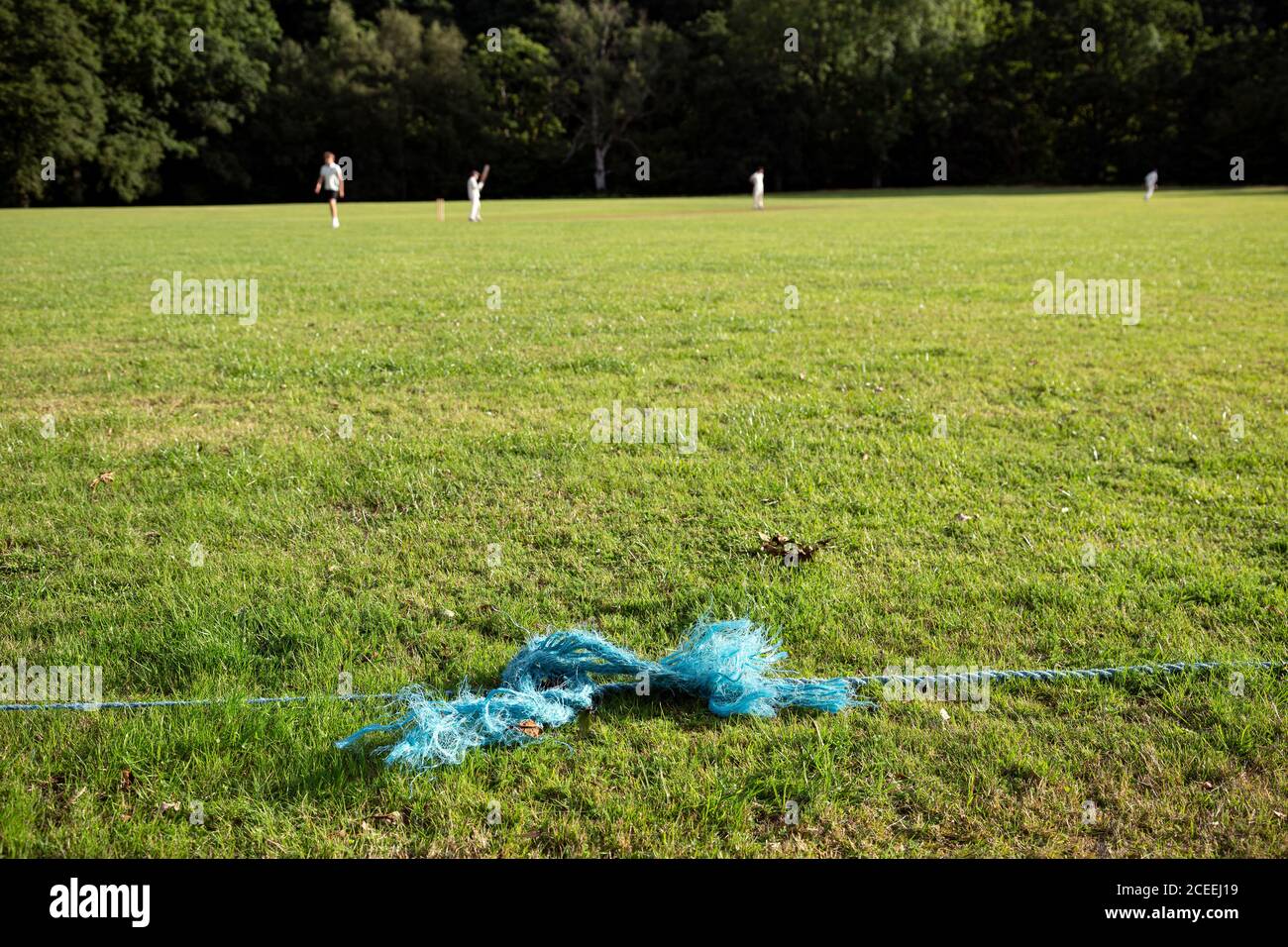 Sport de cricket, Sport, Match - Sport, Village, Angleterre, Equipement, Culture anglaise, jouer, casque sportif, équipe sportive, vue de la frontière, Banque D'Images