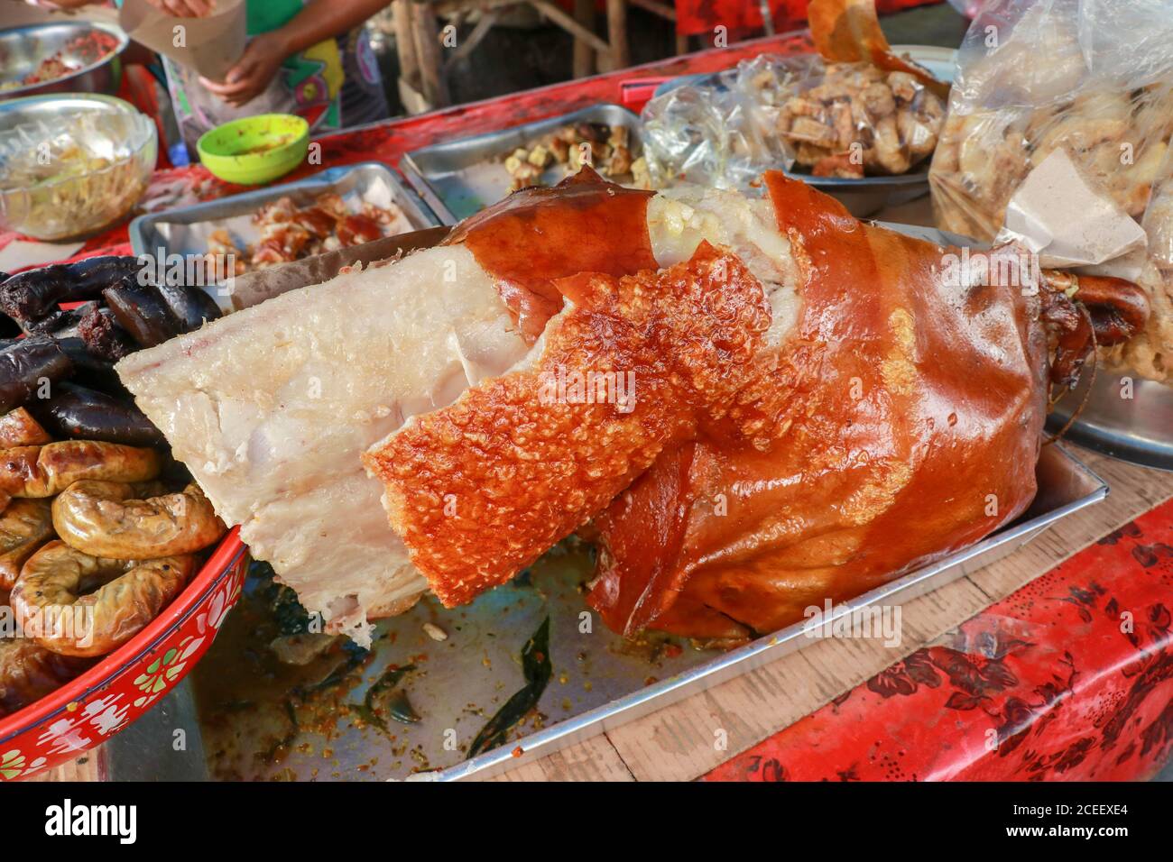 Cochon grillé sur le marché de Bali, Indonésie, Close up Banque D'Images