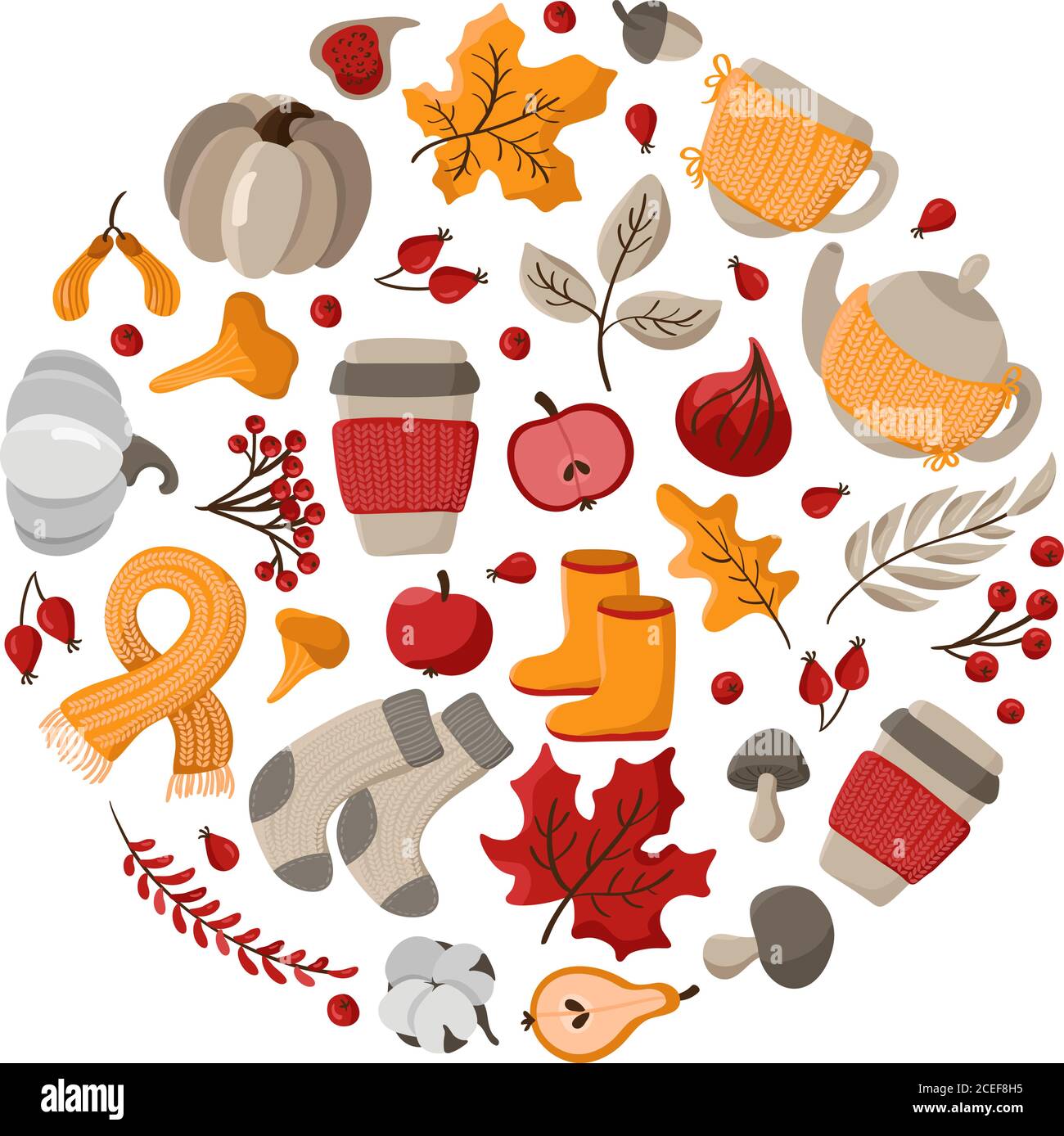 Cadre circulaire d'automne Vector pour un arrière-plan. Avec des feuilles, des acortes et des baies pour le joyeux jour de Thanksgiving. Illustration du modèle pour impression, carte de vœux Illustration de Vecteur