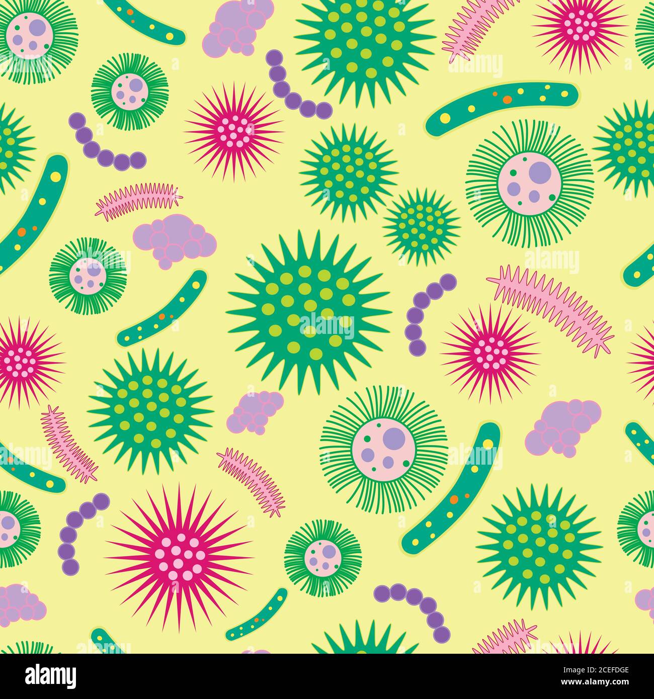 Virus, microbes, bactéries, schéma biologique sans couture. Illustration de Vecteur