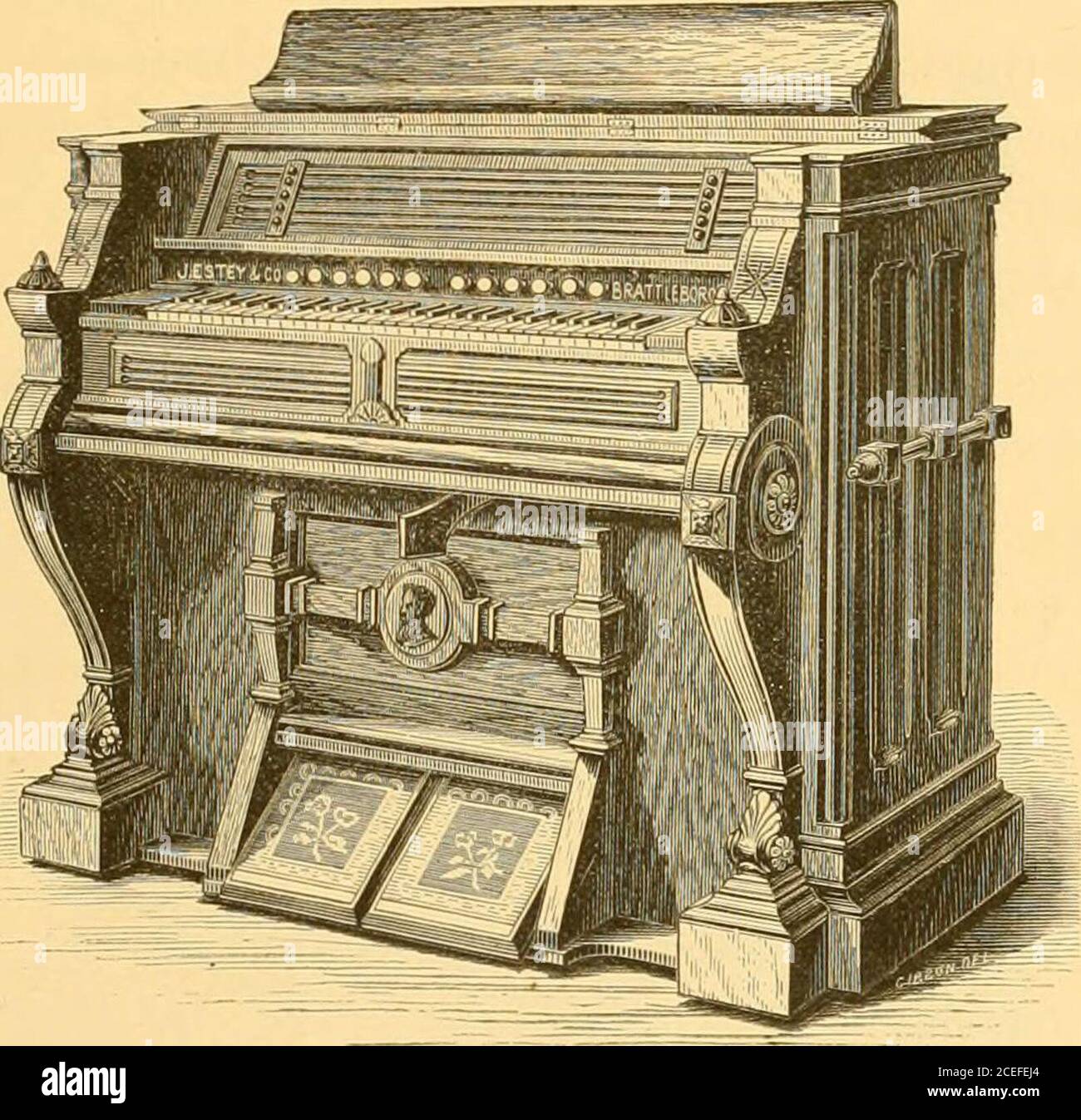 . Catalogue illustré des organes de gîte : donnant un bref compte-rendu de l'établissement d'organe de gîte le plus étendu au monde; avec une description des différents styles d'organes fabriqués, leurs particularités et les améliorations brevetées. Prix, 360 $. i8 J. ESTEY & COMPANY. TVO. 3.^. Il est spécialement conçu pour les grands salons, les salles de conférences, les églises Sunday Schoolsand, magnifiquement fini en noyer noir. Il a une puissante Sub-Bass, avec des Reeds indépendants, et est le plus puissant Single Bank Organ fait; et « sosimple dans son arrangement que le joueur le plus ordinaire peut mana Banque D'Images