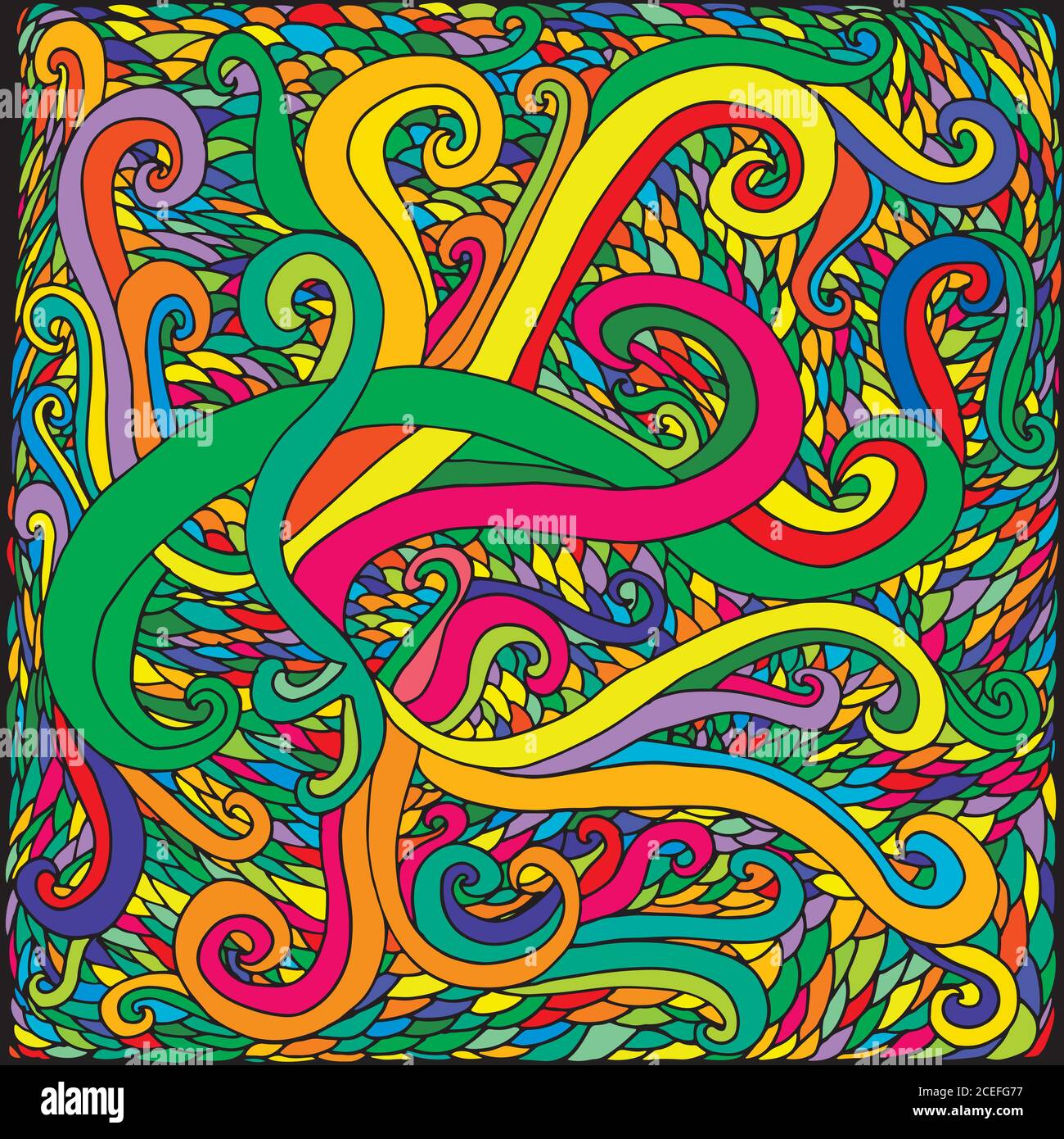 Fond psychédélique, multicolore, lumineux, style doodle, vague Illustration de Vecteur