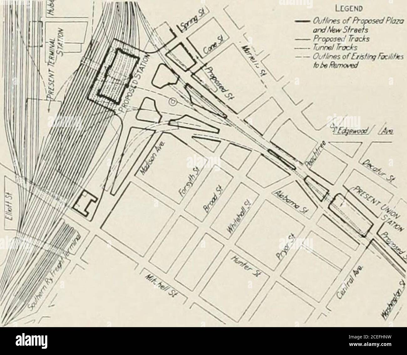 . État d'avancement de la planification urbaine aux États-Unis, 1917. Dans le Sud-est de l'actuelle station terminale, sur le site des cours de fret actuels, et le remplacement de ces installations de fret bv autres retirés de la section busi-ness. Ils recommandent également la construction d'un tunnel à deux voies en ota pour l'utilisation de trains de voyageurs uniquement; le remplissage de toute la zone ferroviaire autour et au-dessus de ces tunnels et sa conversion en parc, l'aban-donment des deux gares existantes; la construction de la rue en ota au-dessus des voies du tunnel, et l'abandon des voies industrielles sur la région. Les nouveaux plans l Banque D'Images