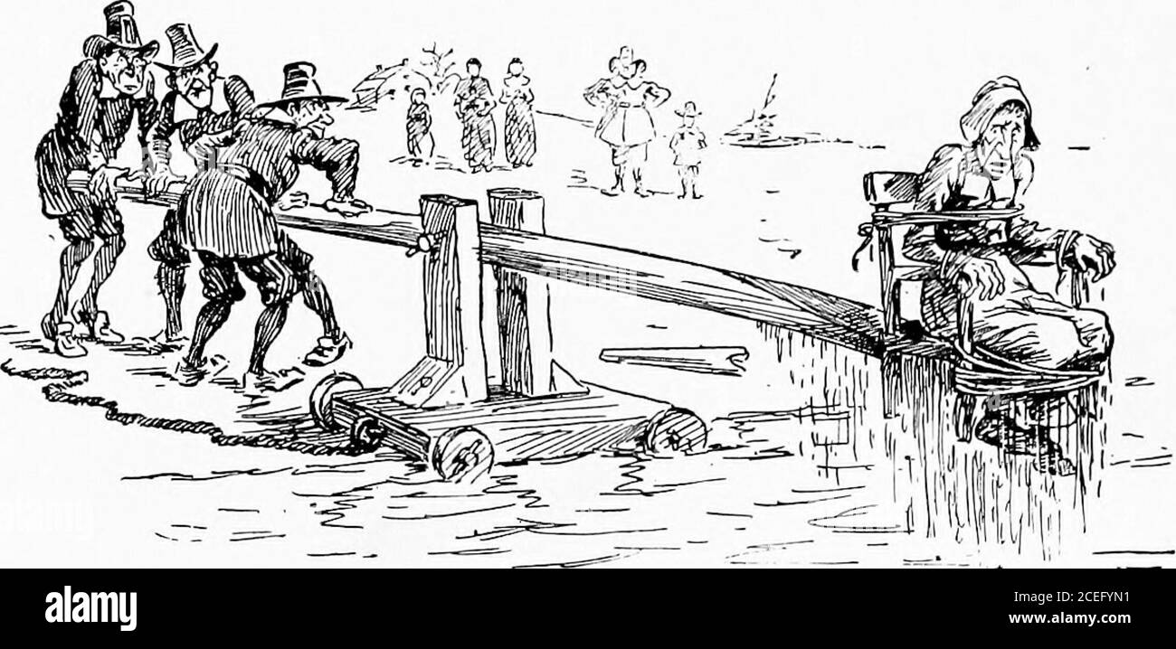 . L'histoire de Bill Nye des États-Unis. Ion au-dessus de Rhode Island. C'était comme Plymouth. Après avoir banni Roger Williams et M.Hutchinson pour être pelé par les Pequids et Narragansetts à Narragansett Pier, theycontinua sur leur entreprise, flagelant Quakers, également esquivant les vieilles femmes qui avaient lumbago, et brûlant d'autres femmes qui ne répondaient pas affirmanstivement quand on leur a demandé, soit vous une sorcière? Puis quand Roger a commencé à faire des améliorations et à attirer l'attention de la capitalto orientale Rhode Island et d'organiser un Etat ou Colonyavec une charte, Plymouth a dit, tenez, Roger:religieusement nous avons Banque D'Images