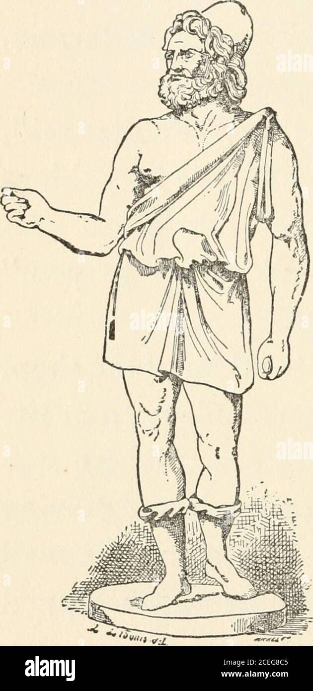 . Hommes de la vieille Grèce, par Jennie Hall. , et était éteint. En traversant la porte de la boutique, il lui semblait un endroit différent de celui qu'il avait l'habitude de voir. Il y avait peu de chisels et le bruit des blocs de movingblocks. Dans les coins et le long des statues murales finies. Certains étaient de grands chiffons wrappeddin, mais certains étaient découverts.artistes travaillaient sur ces derniers, en teinte le marbre blanc avec des couleurs douces. Un des jeunes hommes tourna comme il a entendu un Footstep.Ah, Pericles! Il cria; vous êtes dans un magasin glorifié de 208 hommes de la vieille Grèce; Athene nous sourit, en nous pointent vers une statue de marbre. Zeus, AP Banque D'Images