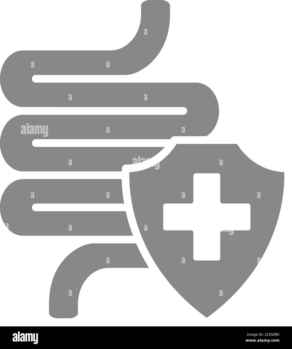 Sain protégé intestin icône grise. Symbole de traitement du tube digestif. Illustration de Vecteur