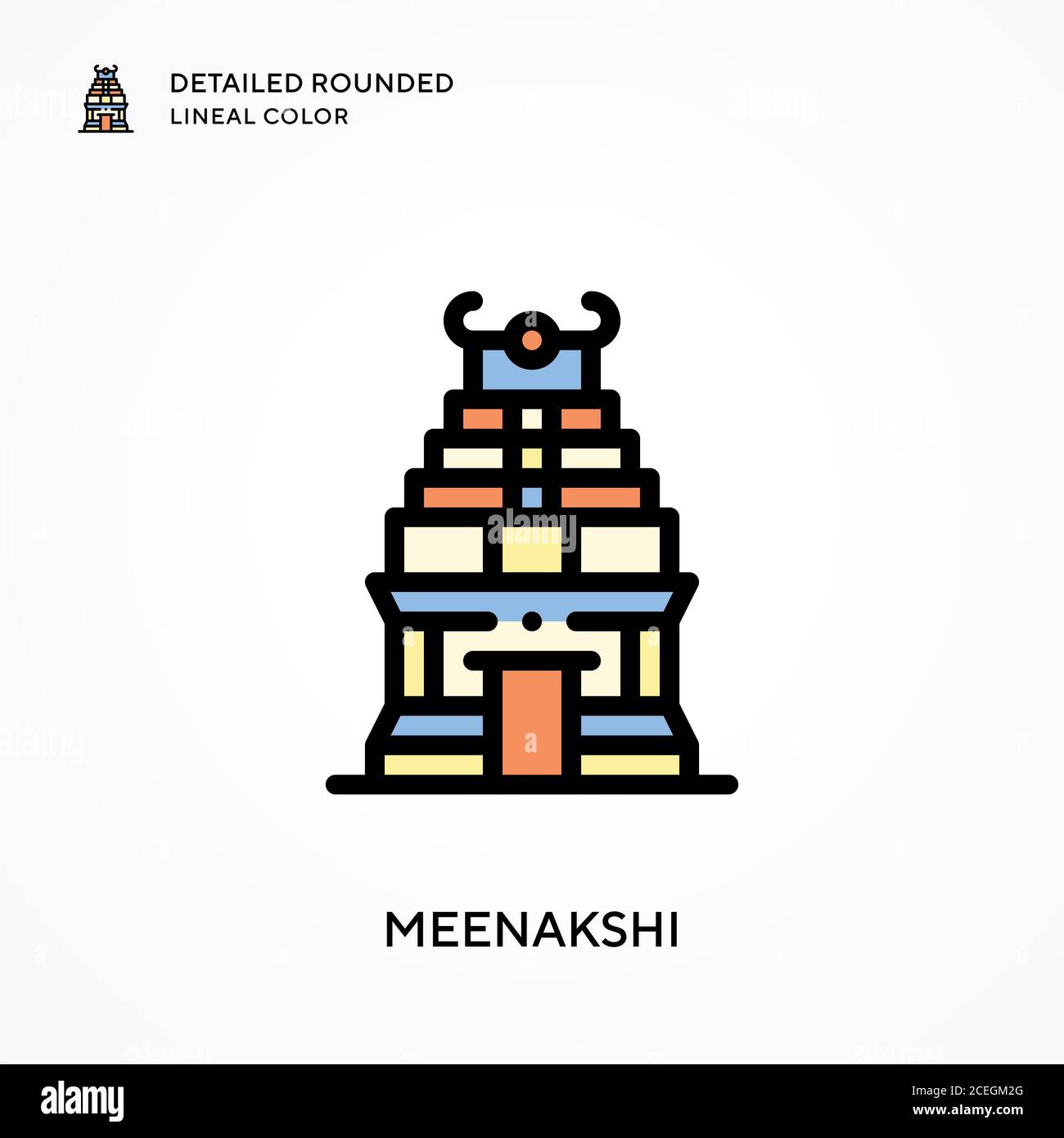 Meenakshi couleur linéaire arrondie détaillée. Concepts modernes d'illustration vectorielle. Facile à modifier et à personnaliser. Illustration de Vecteur