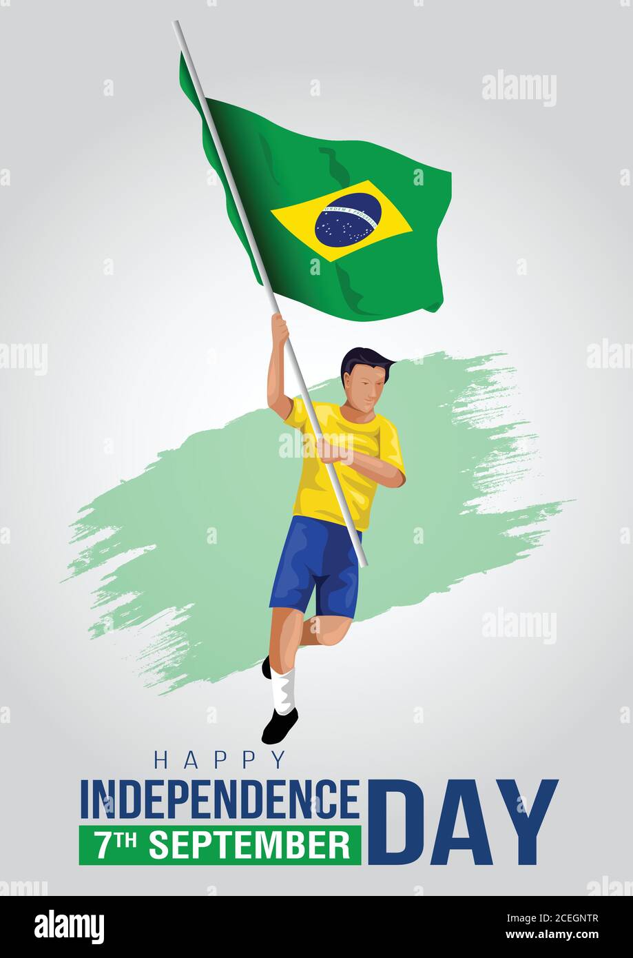 7 septembre Brésil jour de l'indépendance bannière Illustration vectorielle. Homme courir avec le drapeau brésilien Illustration de Vecteur