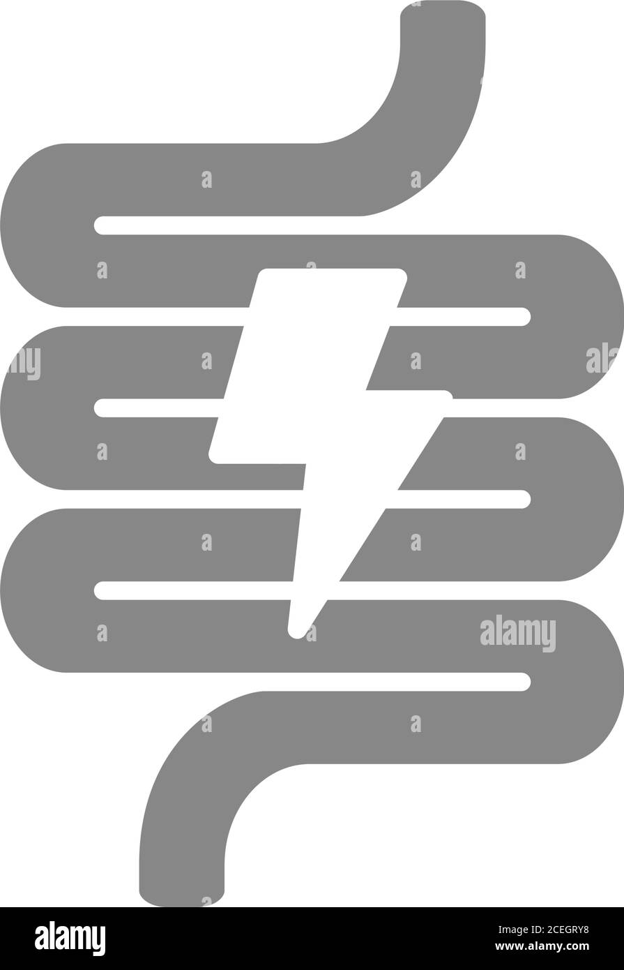 Intestin avec douleur aiguë icône grise. Symbole de danger de maladie du tube digestif. Illustration de Vecteur