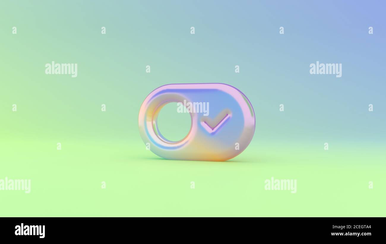 Rendu 3d coloré et vibrant symbole de bouton de commutation avec cochez la case sur un arrière-plan coloré avec ombre Banque D'Images