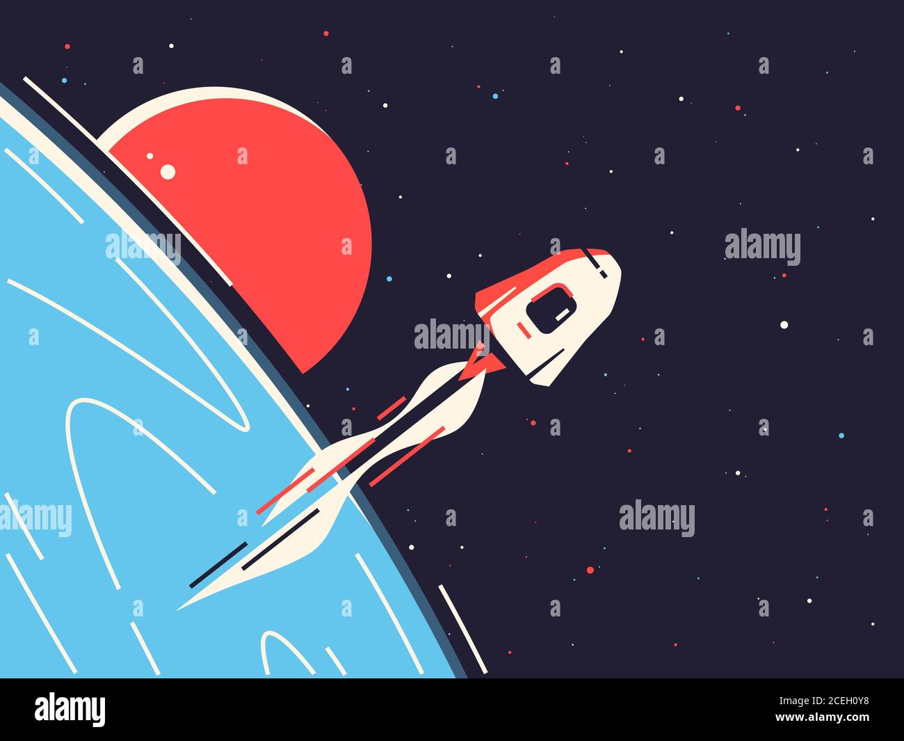 Illustration vectorielle d'un vaisseau spatial réutilisable entrant en orbite autour la planète Illustration de Vecteur