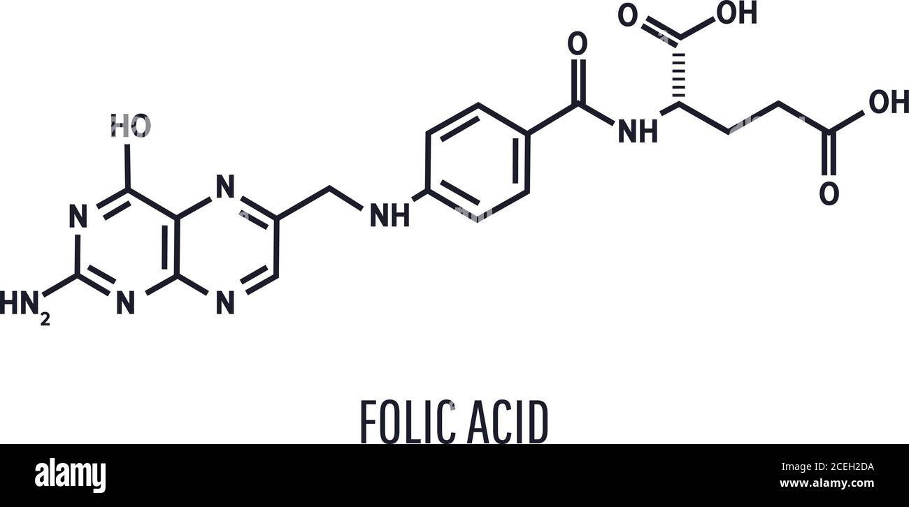 Formule chimique de l'acide folique ou de la vitamine B9 sur fond blanc — free download