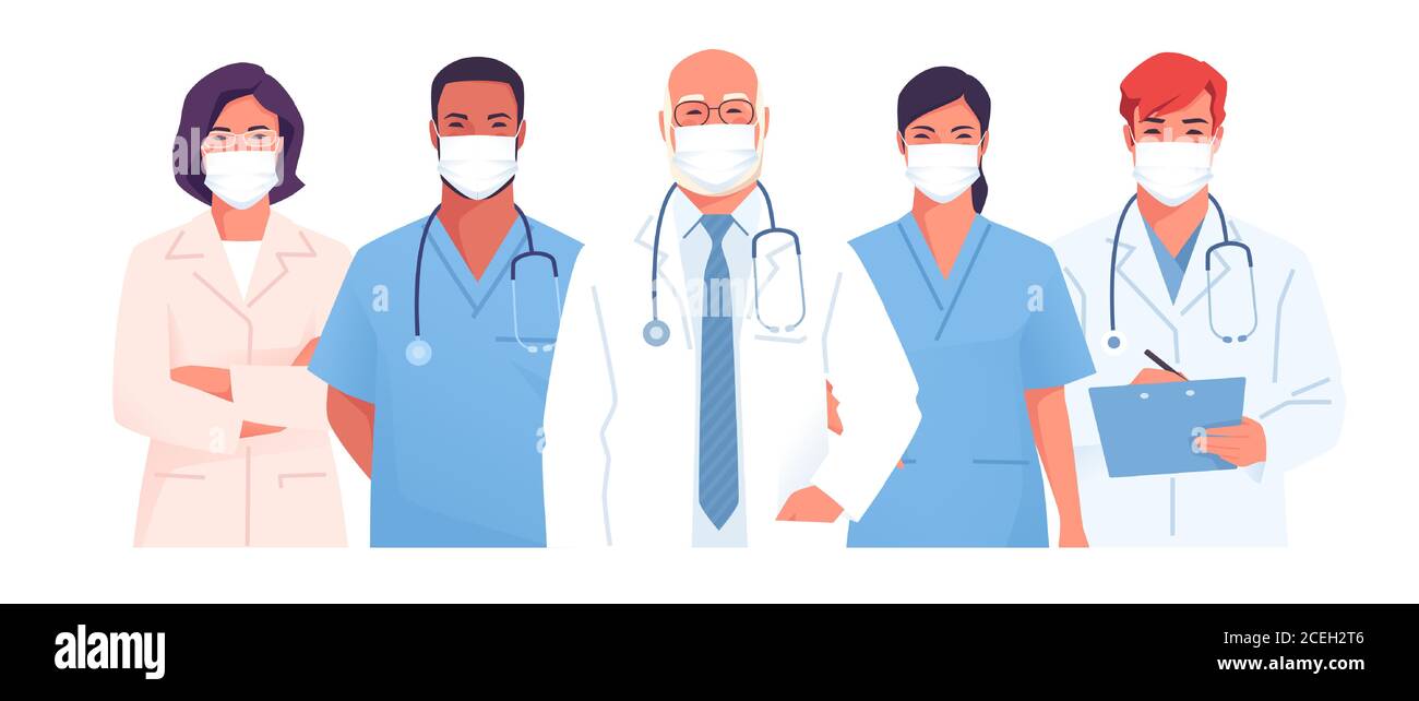 Illustration vectorielle d'une équipe médicale, d'un groupe de médecins, de médecins portant un masque facial Illustration de Vecteur