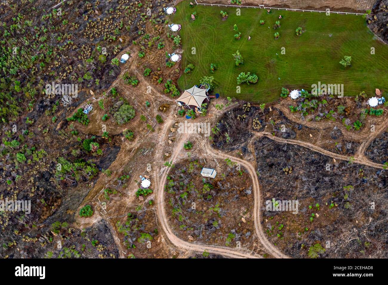 Vue aérienne d'une propriété en forme d'Australie à Rakula, territoire du Nord, Australie Banque D'Images