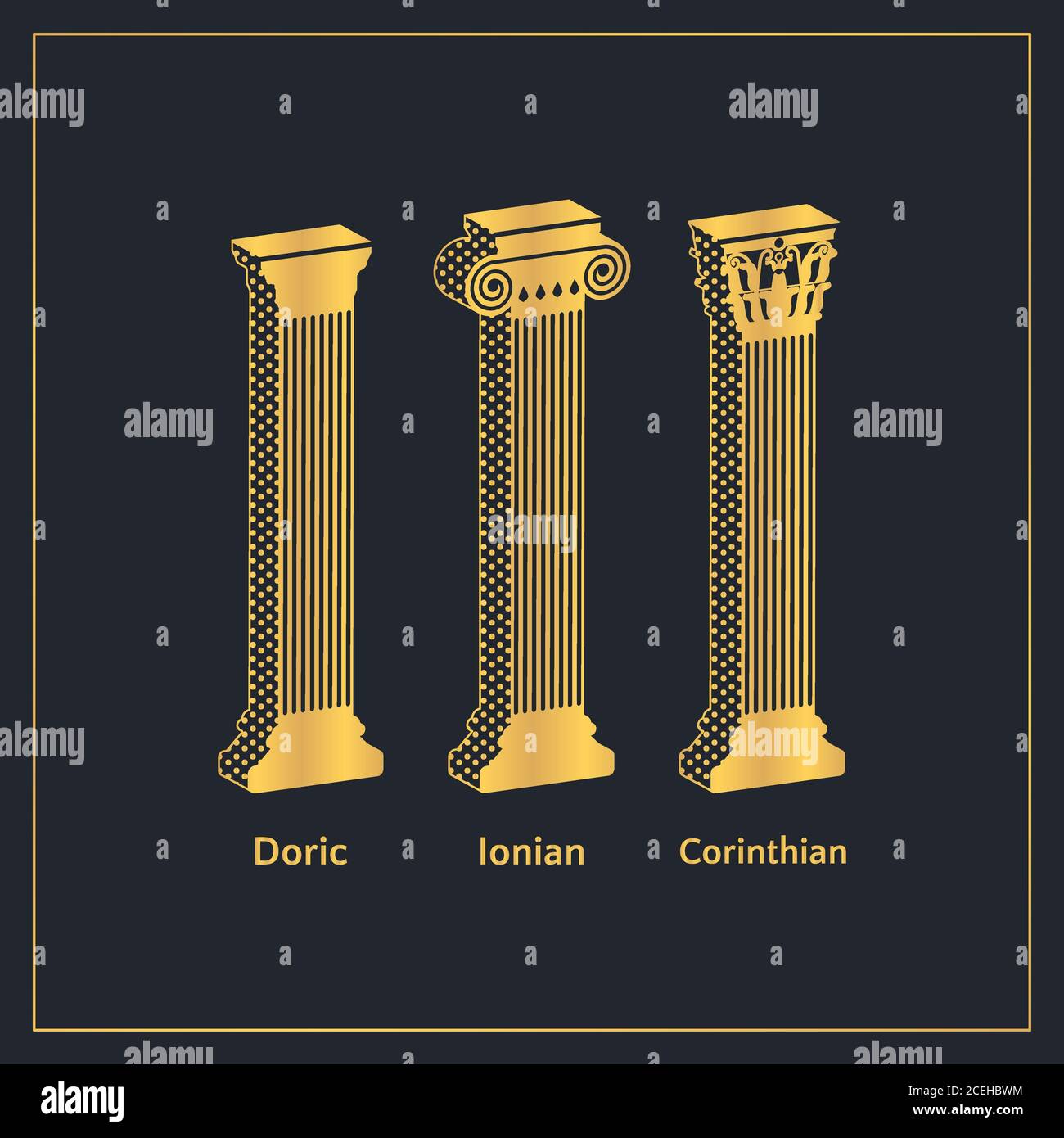 Modèle de conception de colonnes grecques Golden Antique Illustration de Vecteur