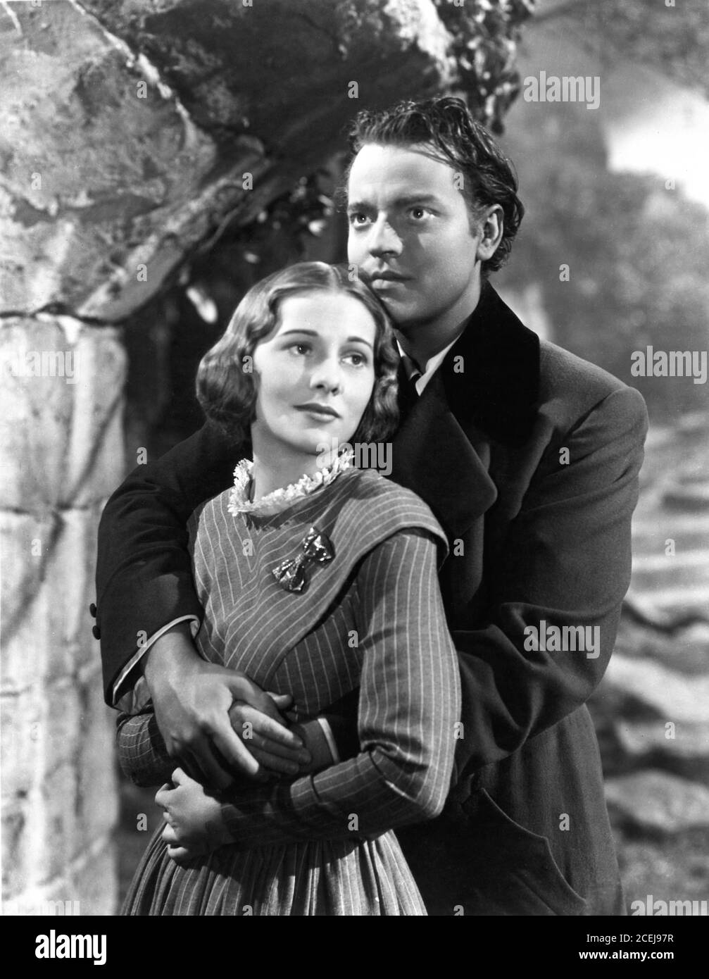 JOAN FONTAINE comme Jane Eyre et ORSON WELLES comme Edward Rochester à JANE EYRE 1943 réalisateur ROBERT STEVENSON livre Charlotte Bronte scénario Aldous Huxley John Houseman et Robert Stevenson musique Bernard Herrmann renard du XXe siècle Banque D'Images
