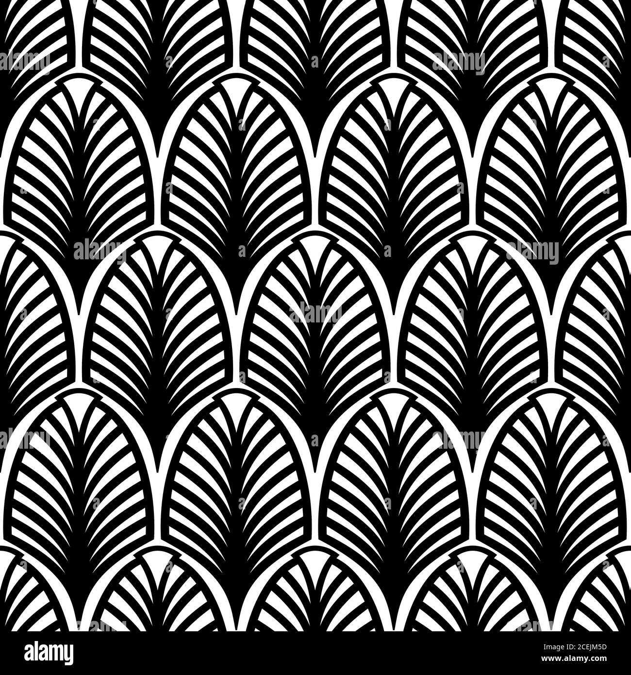 Motif vectoriel monochrome sans couture avec motif art déco de plumes. Illustration de Vecteur