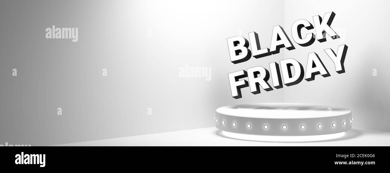 Bannière du vendredi noir, fond blanc avec socle, espace de copie Banque D'Images