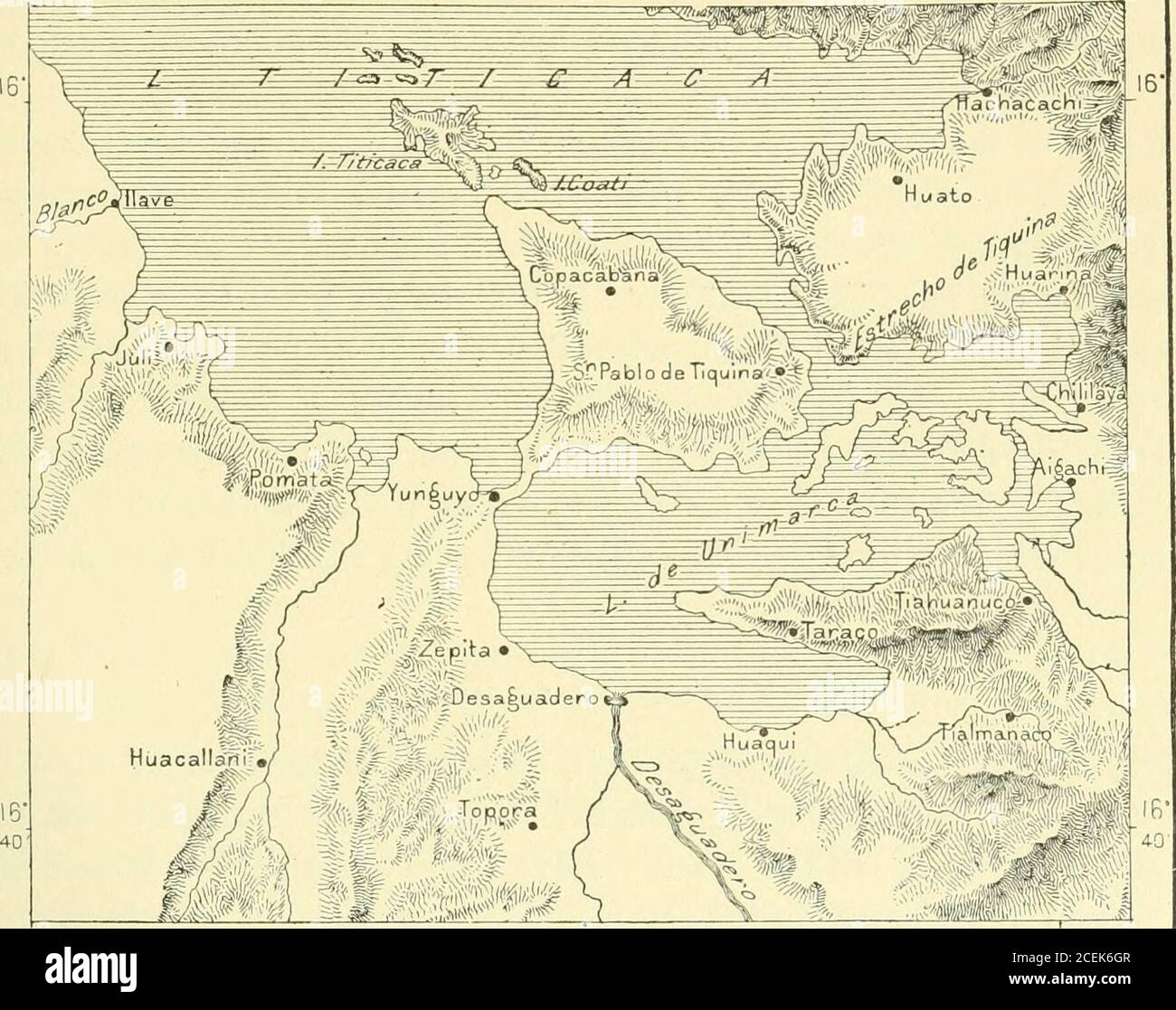 . La terre et ses habitants ... à l'apparition de Stiibel et LThles grand travail.* * cet ouvrage, Die Ruinenstaette von Tiahuanaco im Horhlande des jilten Peru, &c., von A. Stiibel StiundM. UHLE, Breslau, 1893 ans, est apparu trop tard pour être consulté par M. Reclus, qui n'est donc pas responsable du traitement des ruines de Tiahuanaco et des questions connexes dans l'Englaisédition.—Ed. TOPOGRAPHIE DE LA BOLIVIE. 381 COPACABANA CoROCORO. La péninsule de Copacabana, au nord de Tiahuanaco, semble avoir aussi beena lieu sacré pendant la période primitive de la civilisation Aymara, et son allowedassociatio Banque D'Images