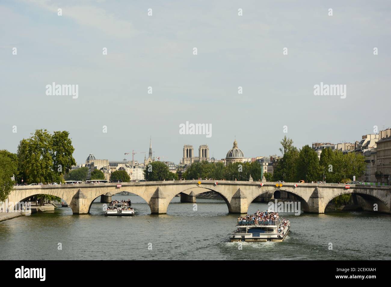 Pont Royal et la Seine avec la Cathédrale notre Dame et le dôme de l'Institut de France en arrière-plan. Paris Banque D'Images