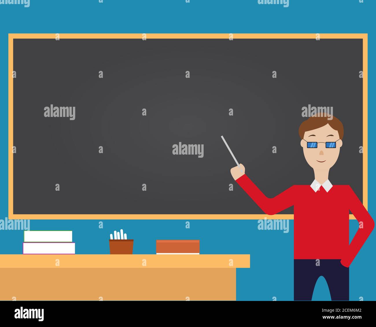 Illustration vecteur conception de l'enseignant est l'enseignement dans la salle de classe avec espace vide sur le tableau noir. Illustration de Vecteur