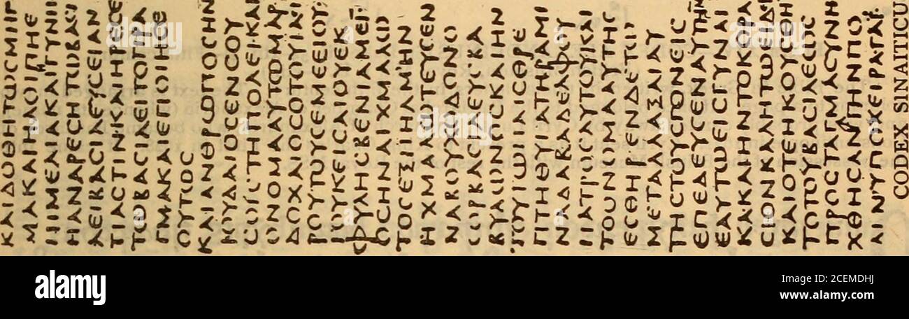 . La Sainte Bible contenant l'ancien et le nouveau Testament ... f ¥ «*v et lt; L 4 V M 2 »» 4« l-VoT4 2D | 4,*.CVtf0C»4»4r&lt;» y ^ &; t f so U 14 plate XII.-CODEX VATICANUS (i Esdras ii. i-8)— Quatrième siècle.(Rome, Bibliothèque du Vatican.)la Bible en grec, écrite en lettres onciales, probablement au quatrième siècle. Le texte est arrang-ed en trois colonnes à une page, sauf dans les livres poétiques de l'ancien Testament, qui sont écrits en deux colonnes. Apparemment, au dixième siècle, l'écriture était soigneusement, mais assez unneces-sarily, retraced en encre plus sombre, seulement ces mots et lettres étant laissé à l'untouch Banque D'Images