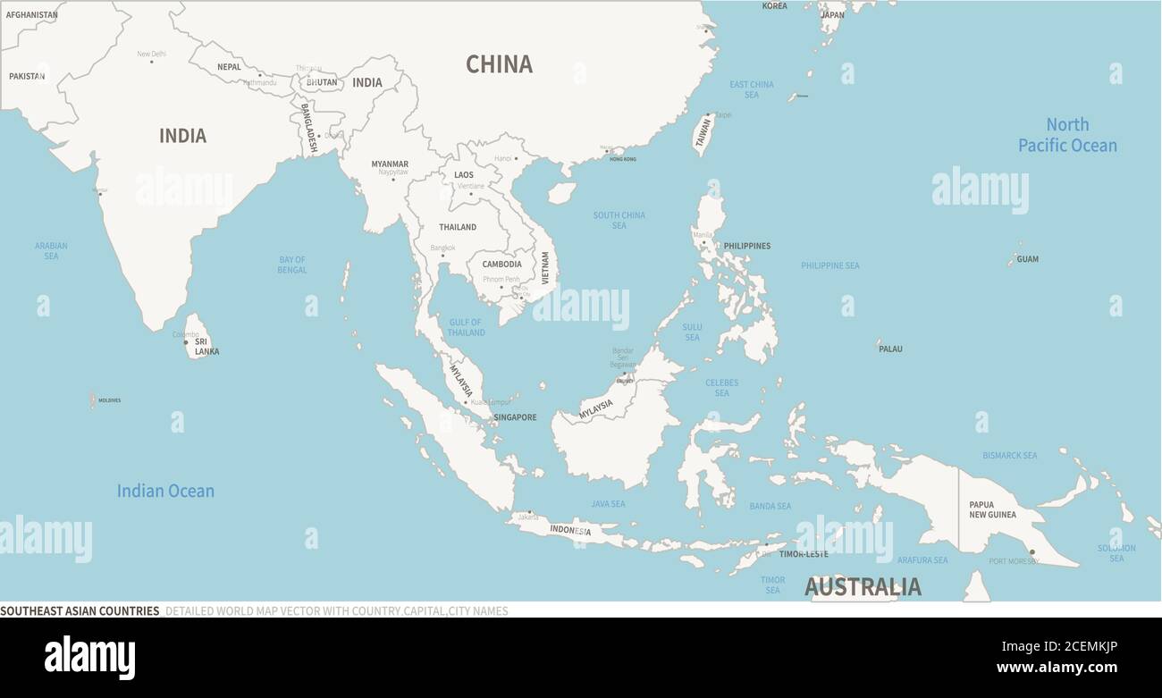 Carte des pays d'Asie du Sud. Carte continentale modifiable du pays. Illustration de Vecteur