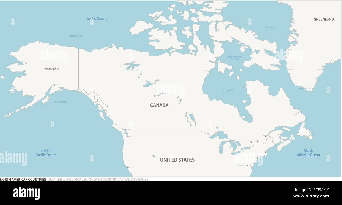 Carte des pays d'Amérique du Nord. Carte continentale modifiable du