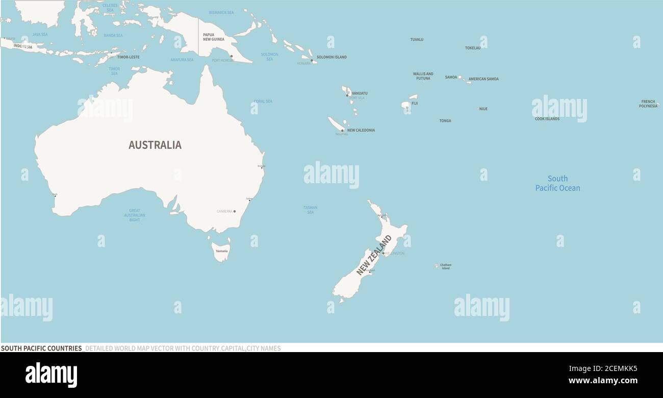 Carte des pays du Pacifique Sud. Carte continentale modifiable du pays. Illustration de Vecteur
