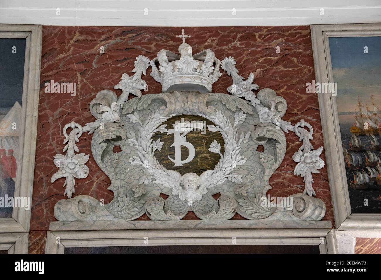 Armoiries de Frederick III , salle d'audience, Château de Frederiksborg, Hillerod, Danemark. Banque D'Images