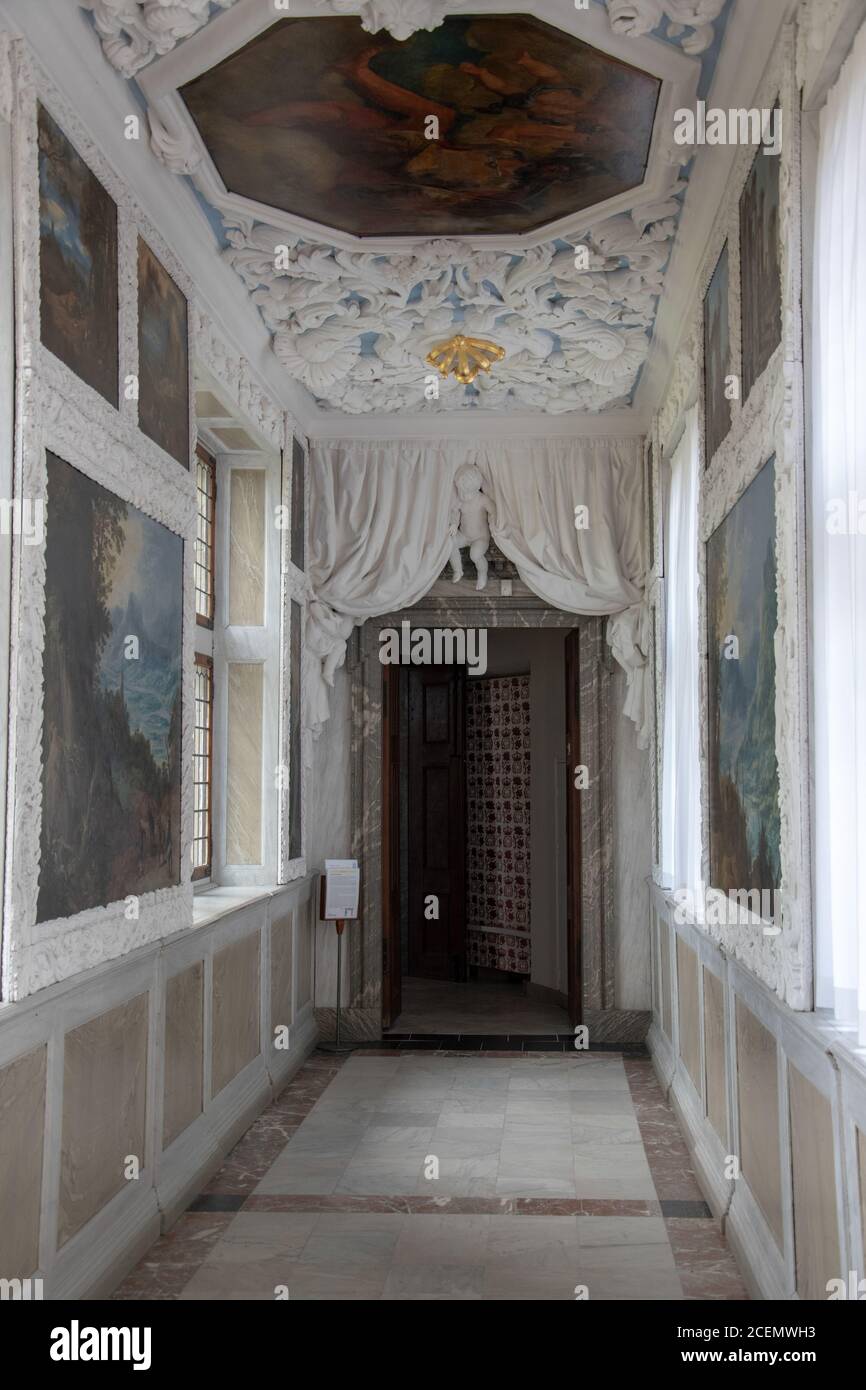 Le plafond somptueux du passage privé. Château de Frederiksborg, Hillerod, Danemark. Banque D'Images